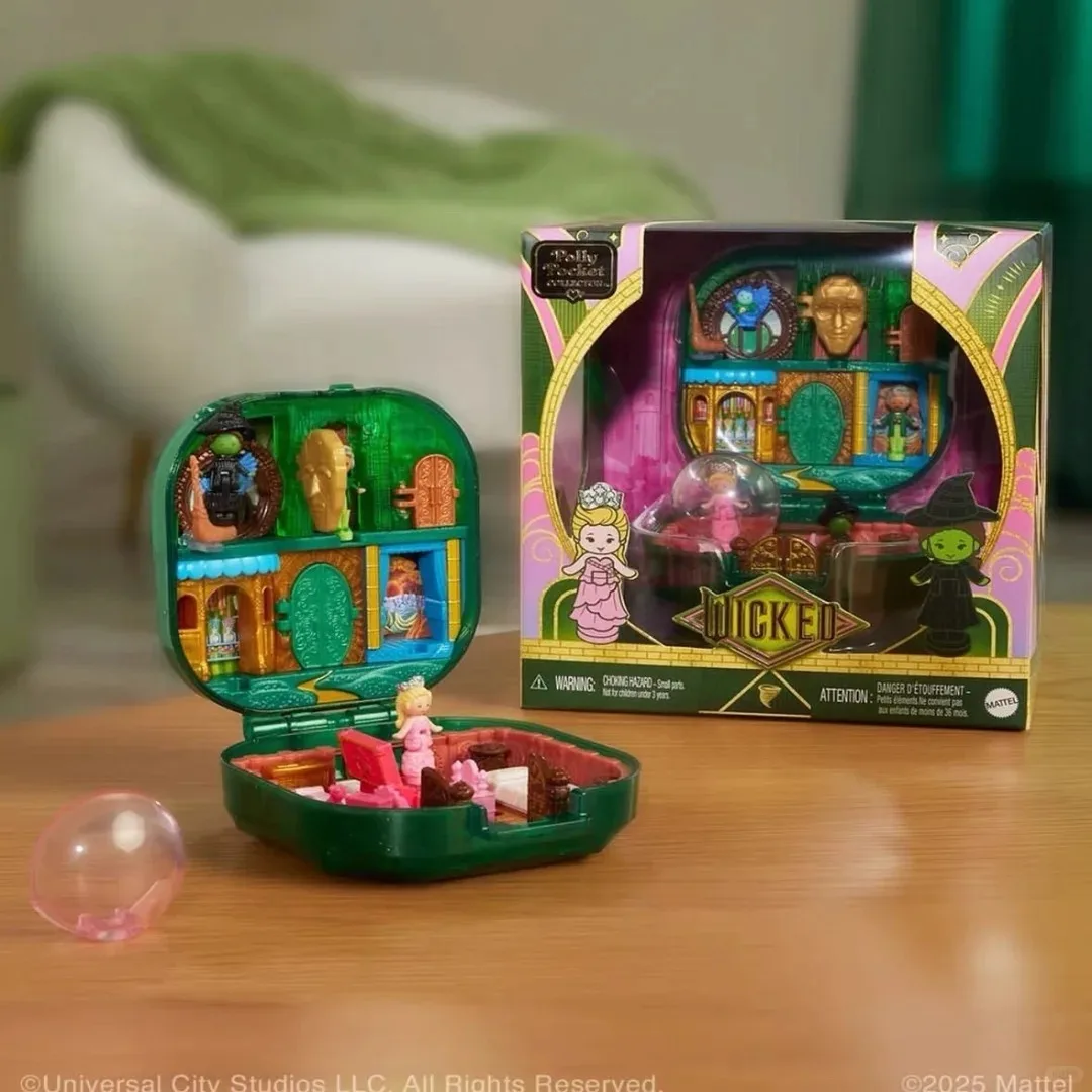 （in stock）Polly Pocket x Wicked Musical Compact Mini Doll Makeup Set Glinda Elphaba Broadway Collection Gift for Girls