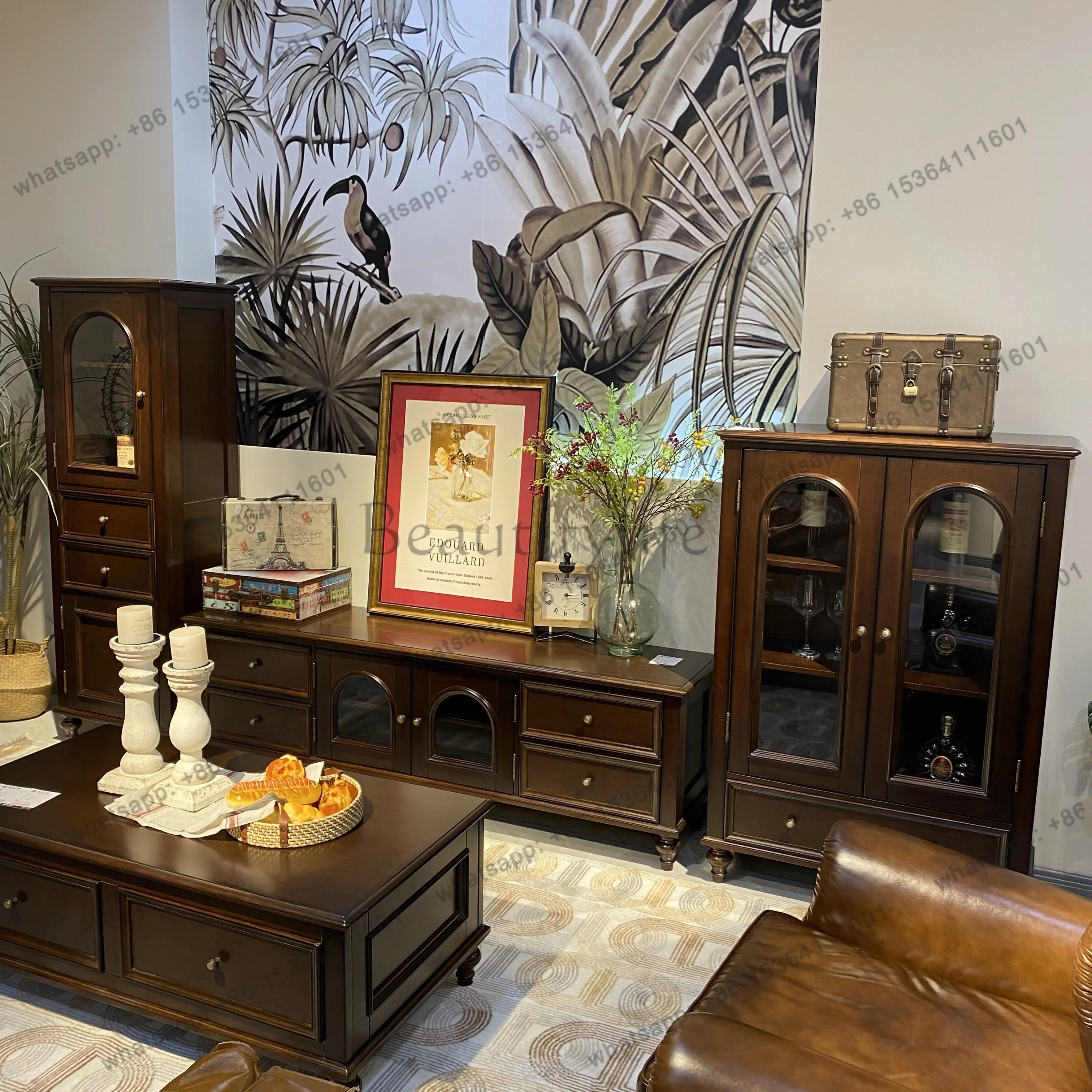 American retro decoration low wine cabinet TV cabinet combination length 880*width 400*height 1298mm