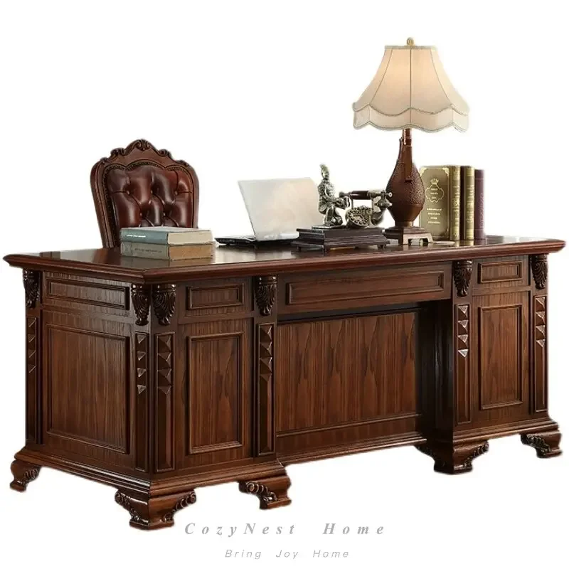 Solid wood desk European-style engraved simple desk Boss table Large class desk President's  Study computer