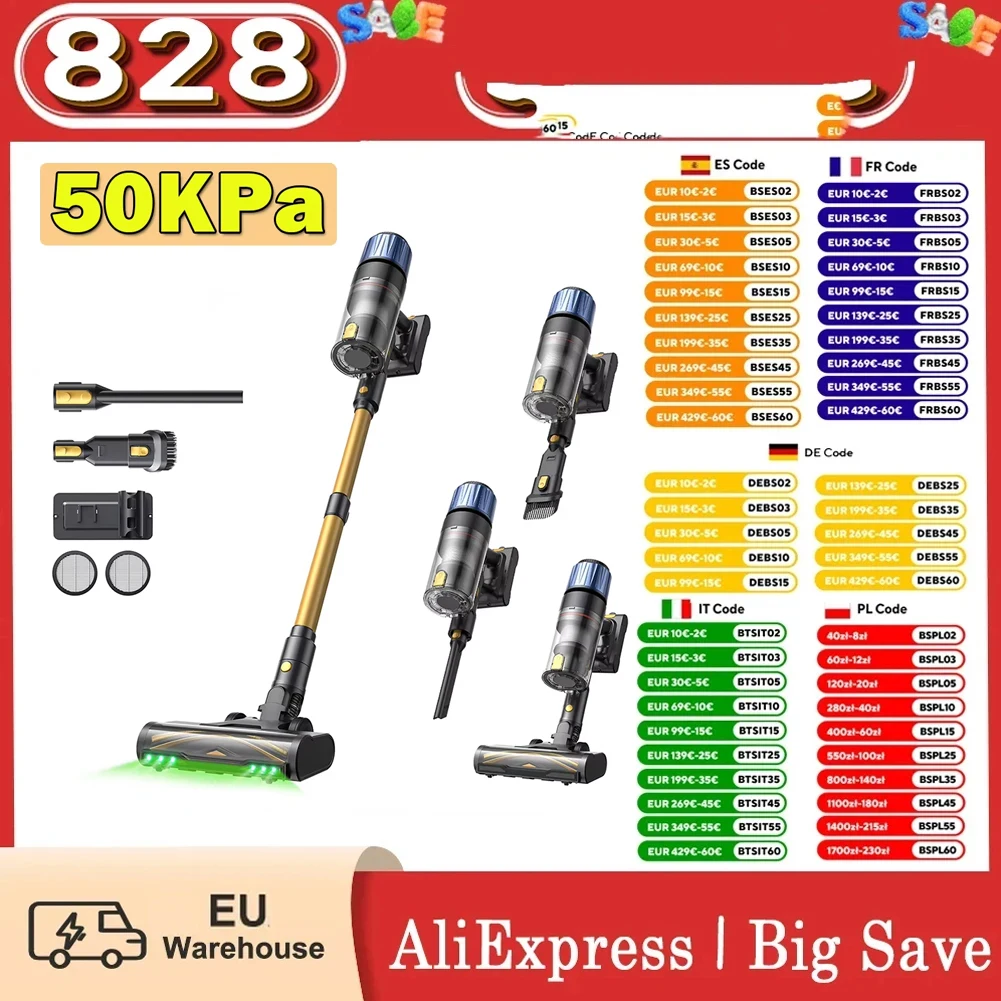 Proscenic P15 Aspirapolvere senza fili da 50Kpa Aspirazione potente da 580 W, autonomia di 70 minuti, spazzola antigroviglio, filtro a 6 strati