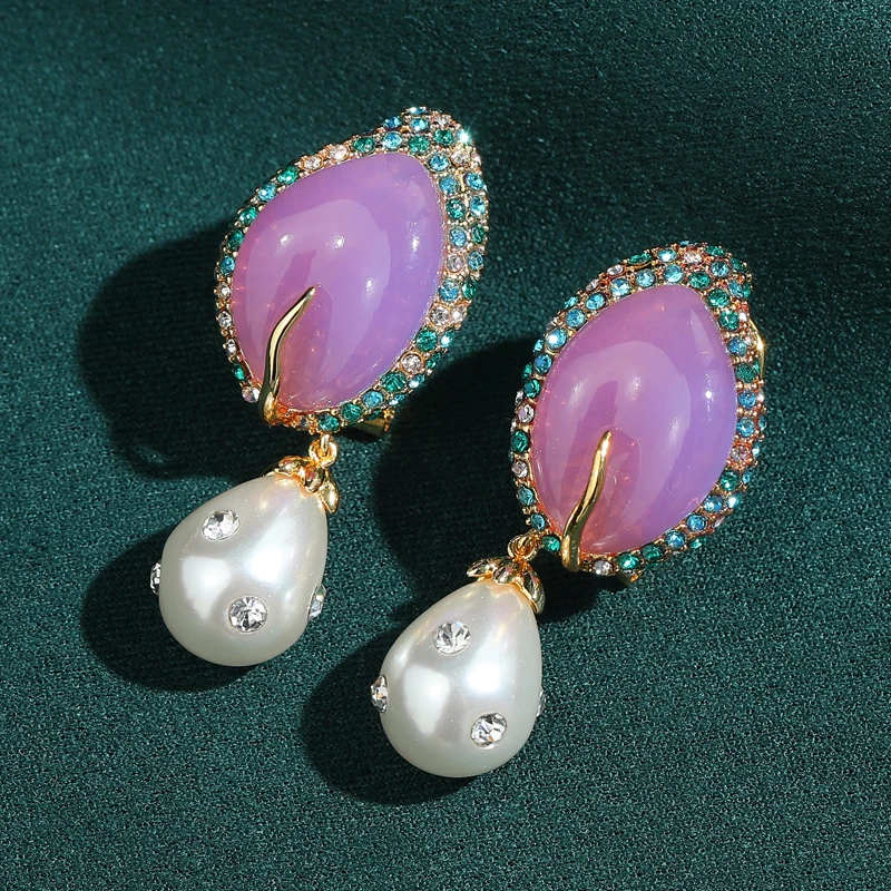 

Glaze Earring Purple Drop Pearl Pendant Jewelry Large Green Leaf Designer Natural Stone For Girls 2026 New Engagement Decoration