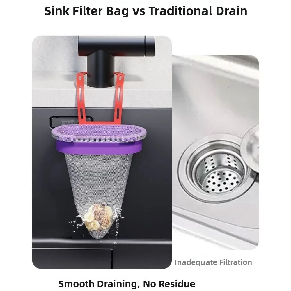 

Anti-Clogging Sink Filter Hanging Bag Multifunction Residue Separation Kitchen Sink Strainer Removable Kitchen Filter Basket