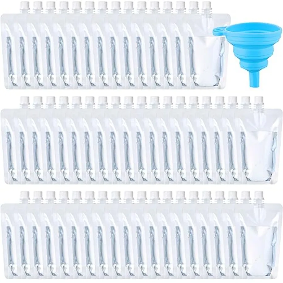 

Pieces Plastic Liquid Pouch Reusable Juice Pouches Travel Water Leak Proof Bags Bulk with Collapsible Silicone Funnel for Trave