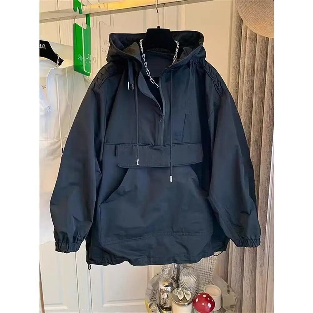 

Early Autumn Men's Hooded Jaet f Zipper Chic Hong Kong Sle Retro INS Trendy Loose Windbreaker Stand Fit Long Sve