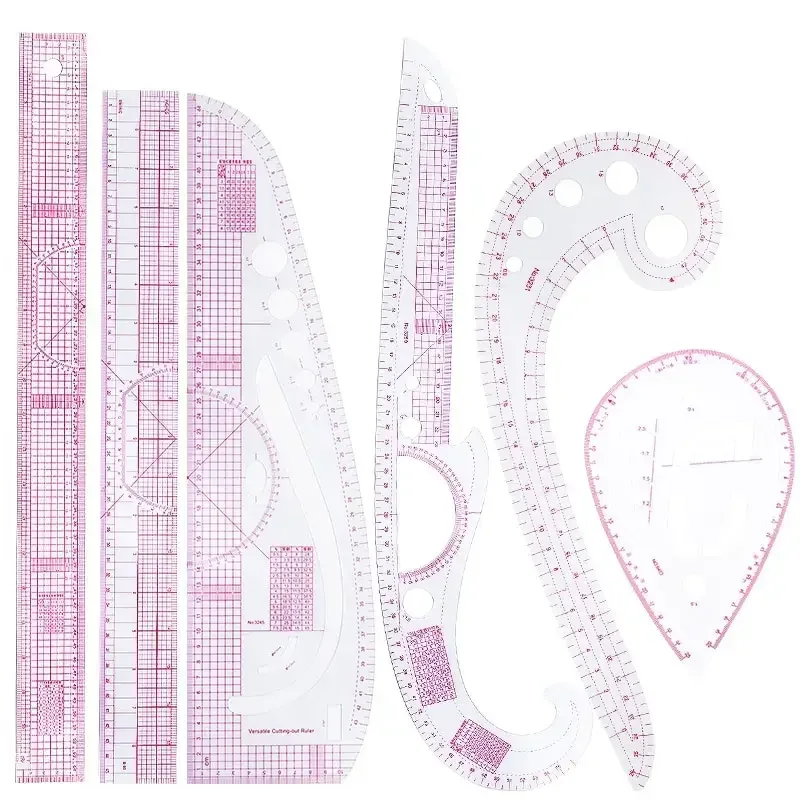 

6-Piece French Curve Ruler Set - Flexible Tailoring Templates for Dressmaking, Pattern Drafting & DIY Sewing Projects