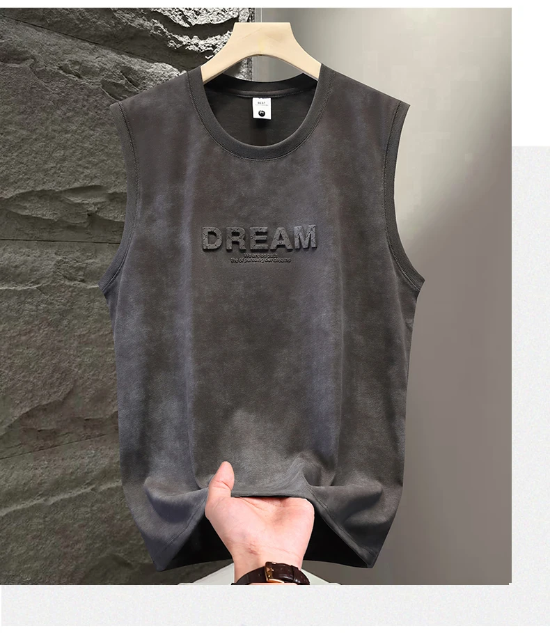 Summer 2pcs Tie Dye Vest Sets Men Two Piece Sleeveless Thin Foaming Print T-Shirts + Shorts Sets Korean Streetwear Tracksuit Man view 4