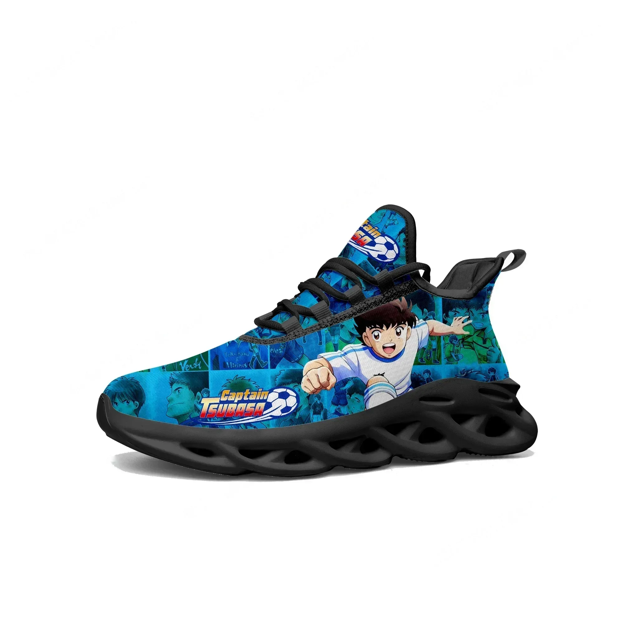 Zapatillas planas Captain Tsubasa Ozora Tsubasa para hombre, mujer y adolescente, zapatillas deportivas para correr, calzado de malla con cordones personalizados de alta calidad