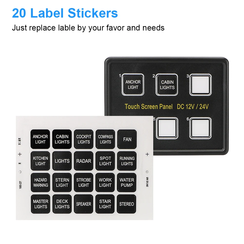 Touch Screen Switches Panel Slim Touch Circuit Control Panel Box for Car Marine Caravan 6 Gang LED Switch Panel 12V/24V