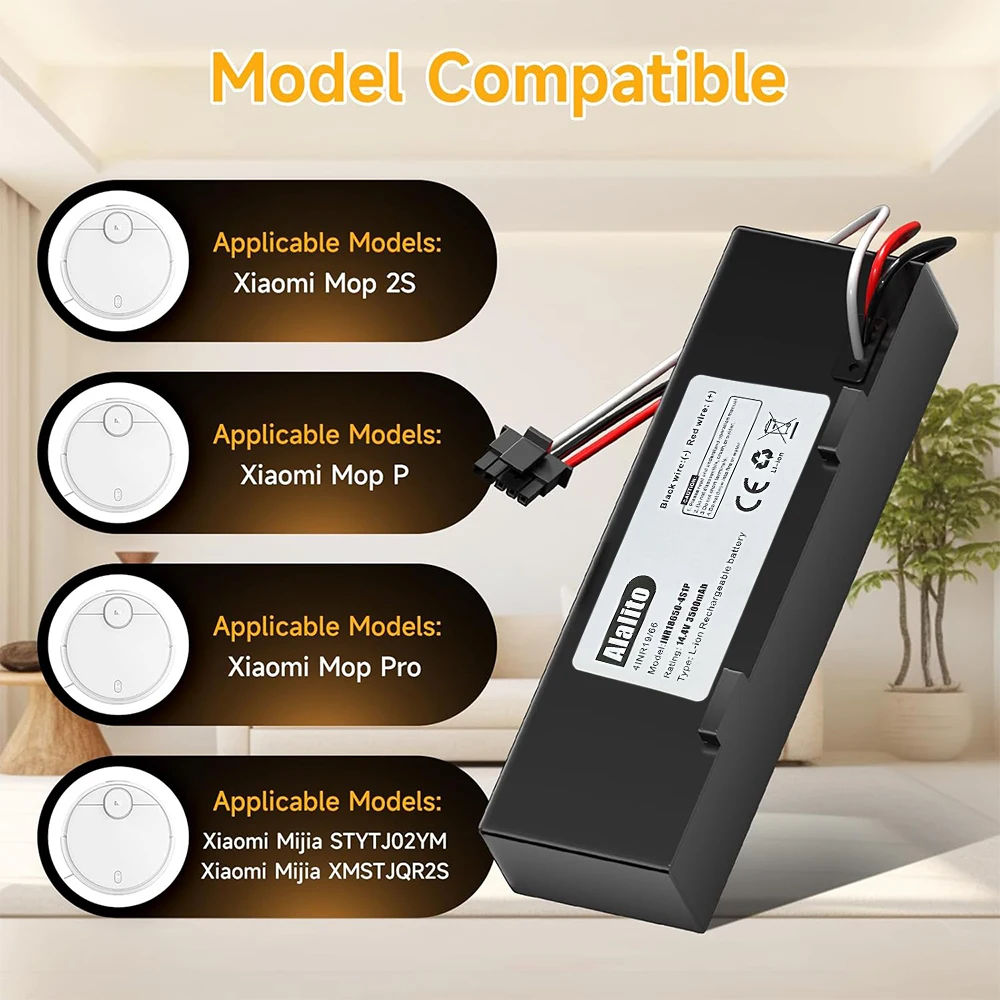for Xiaomi Mop 2S / Mop P/Mop Pro, for Xiaomi Mijia STYTJ02YM/XMSTJQR2S robotic vacuum cleaner 6800mAh 14.4V Replacement Battery