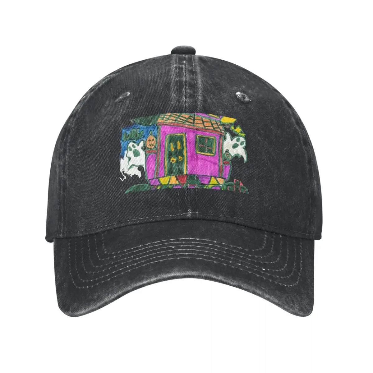 

Haunted House Halloween - Spooky Kids Art by Vanessa (8 Years Old) Baseball Cap Golf Cap derby hat Trucker Hats For Men Women's