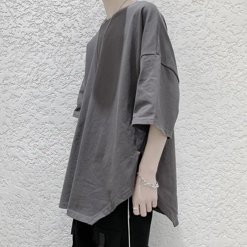 Side Slit Irregular Oversize 2xl  Streetwear Korean Fashion Casual Short Sleeve T Shirt Men 2022 New Arrival Summer Harajuku Top