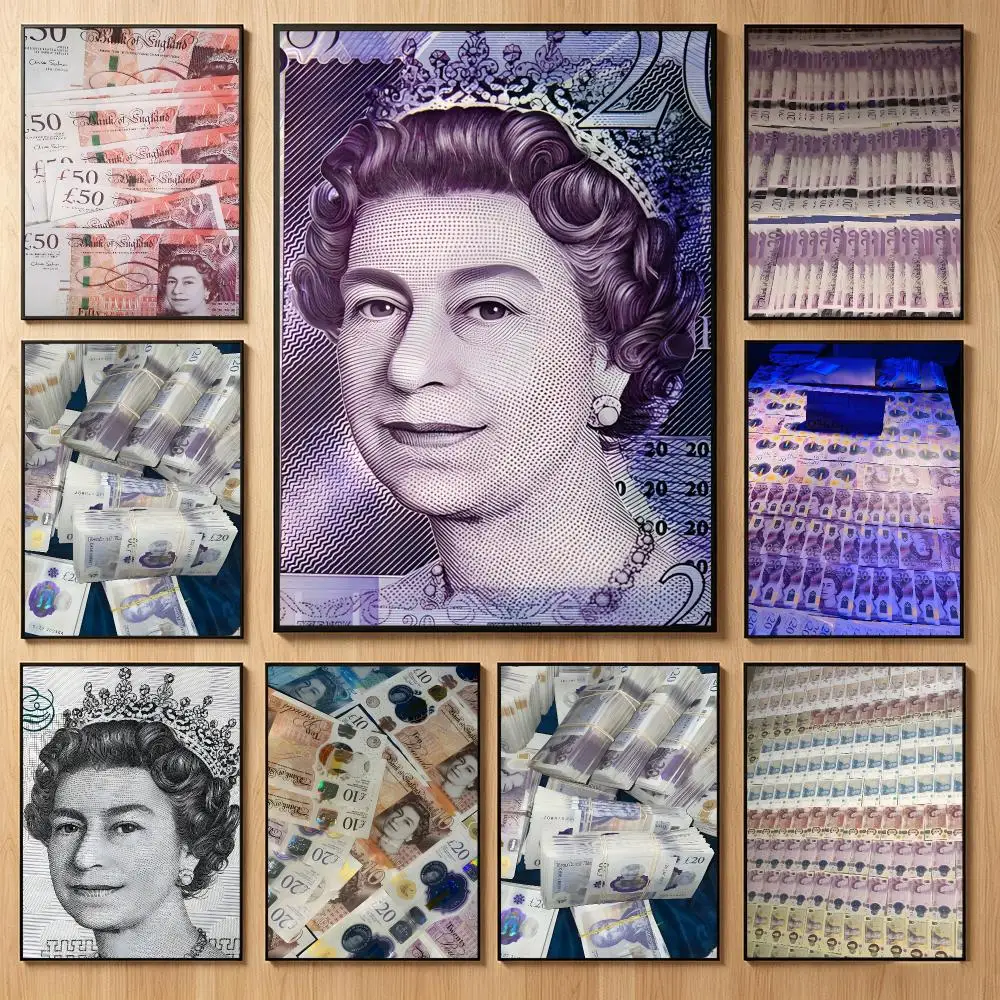 Currency Pound sterling Poster Classic Self-Adhesive PP Wall Sticker for Living Room Bar Decor Gift