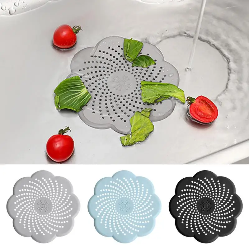 Shower Hair Stopper 4pcs Flower Shape Sink Drain Strainer In Silicone Dense Drainage Hole Design Hair And Food Debris Catcher