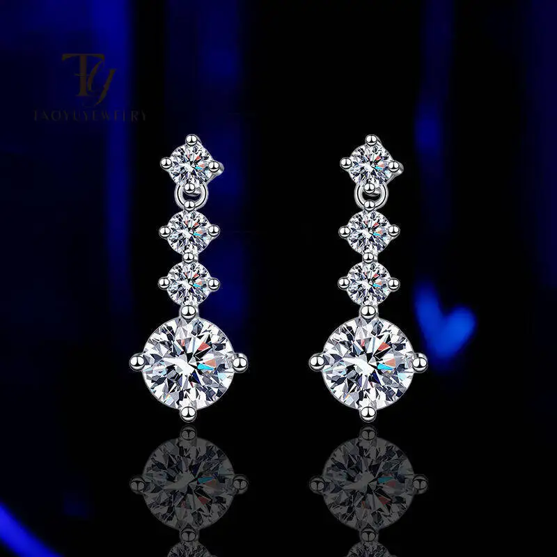 TY Classic S925 Silver Moissanite Drop Earrings for Women 2 Carat D Color VVS1 Simulated Diamond Engagement Wedding Jewelry Gift