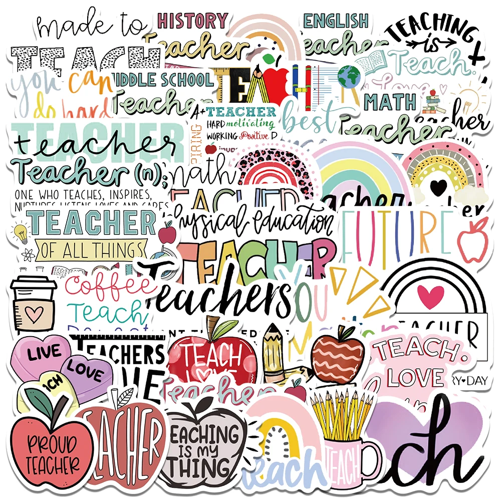 50PCS Inspirational Teacher's Day Teach Love Graffiti Stickers for Laptop Scrapbooking Phone Helmet Refrigerator Sticker