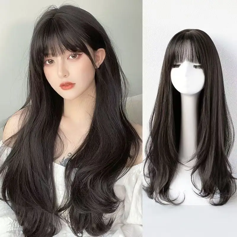 شعر مستعار صناعي أسود طويل مموج لحفلة الهالوين، شعر مستعار تنكري، شعر مستعار يومي، مجموعة شعر مستعار ملحقات درجة الحرارة العالية #3