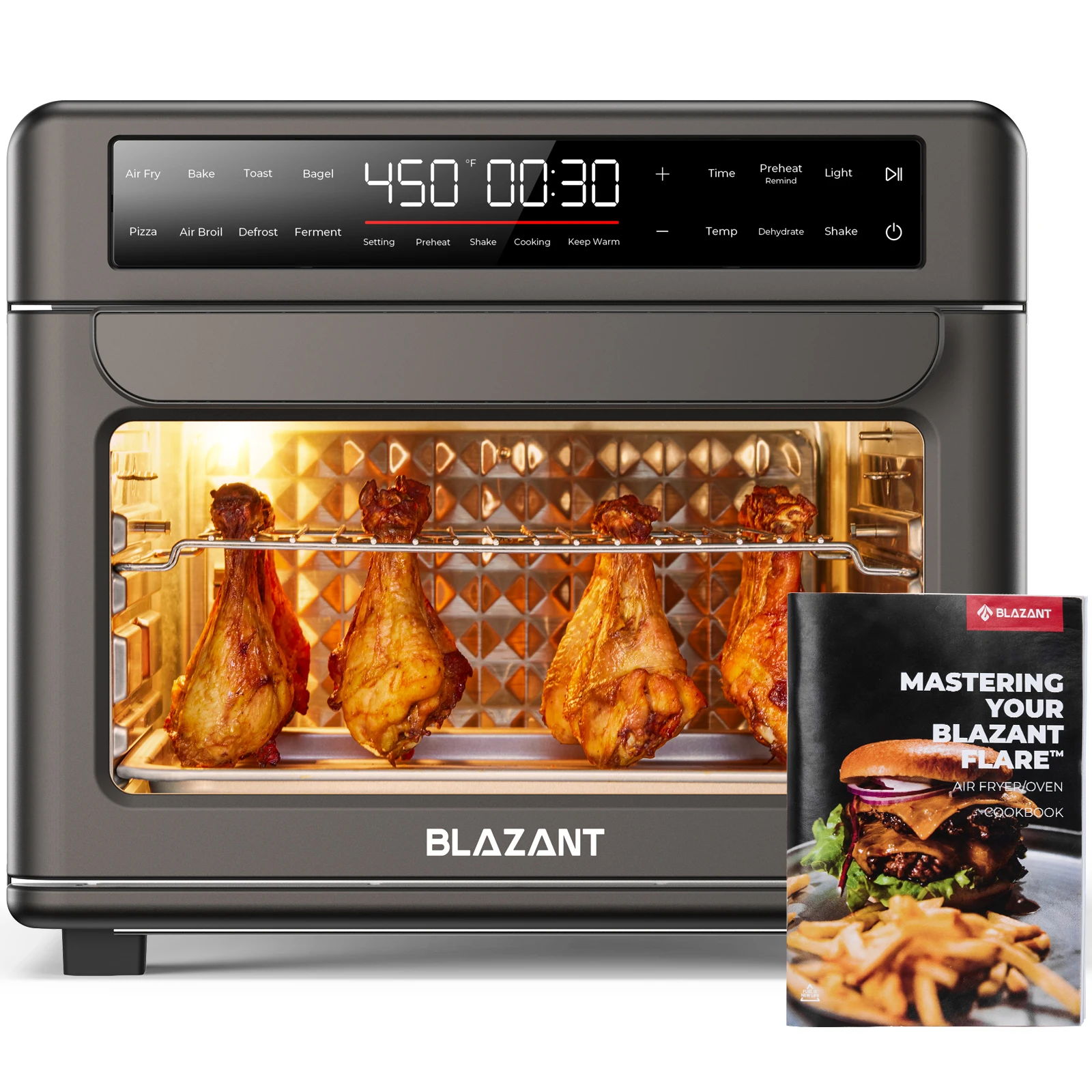 Large Capacity Air Fryer Toaster Oven Combo Countertop, Dishwasher Safe Detachable Panel, 26QT, with Drumstick Grill