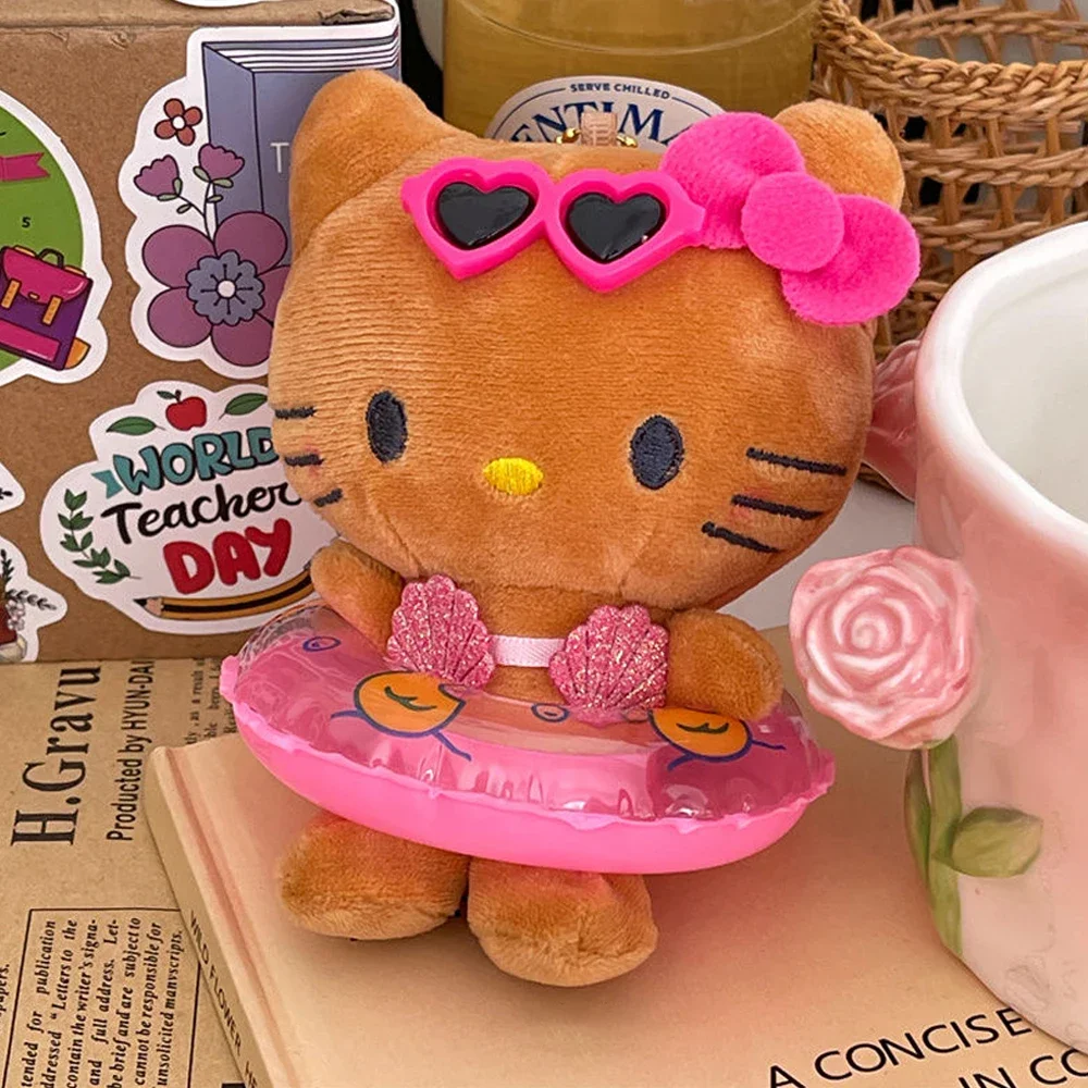 MINISO Anime Saniro Hello Kitty Zwemmen Cirkel Pluche Pop Speelgoed Cartoon Kt Kat Hawaiiaanse Stijl Rugzak Decoratie Meisjes Geschenken