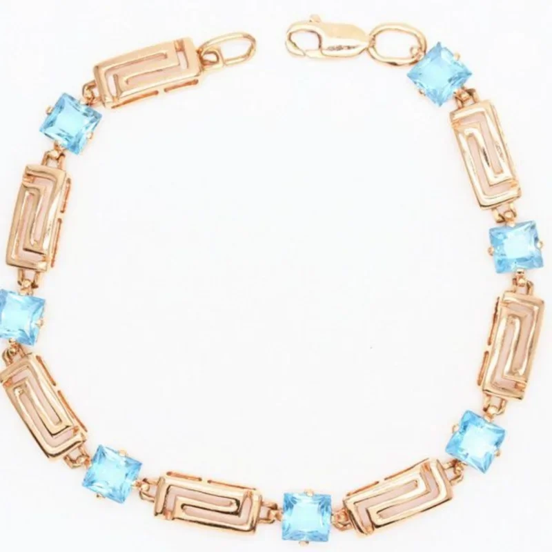 Original 585 Purple Gold Bracelet for Women Plated 14K Rose Gold Inlaid Blue Gem Square Fashion Bangles Charm Jewelry