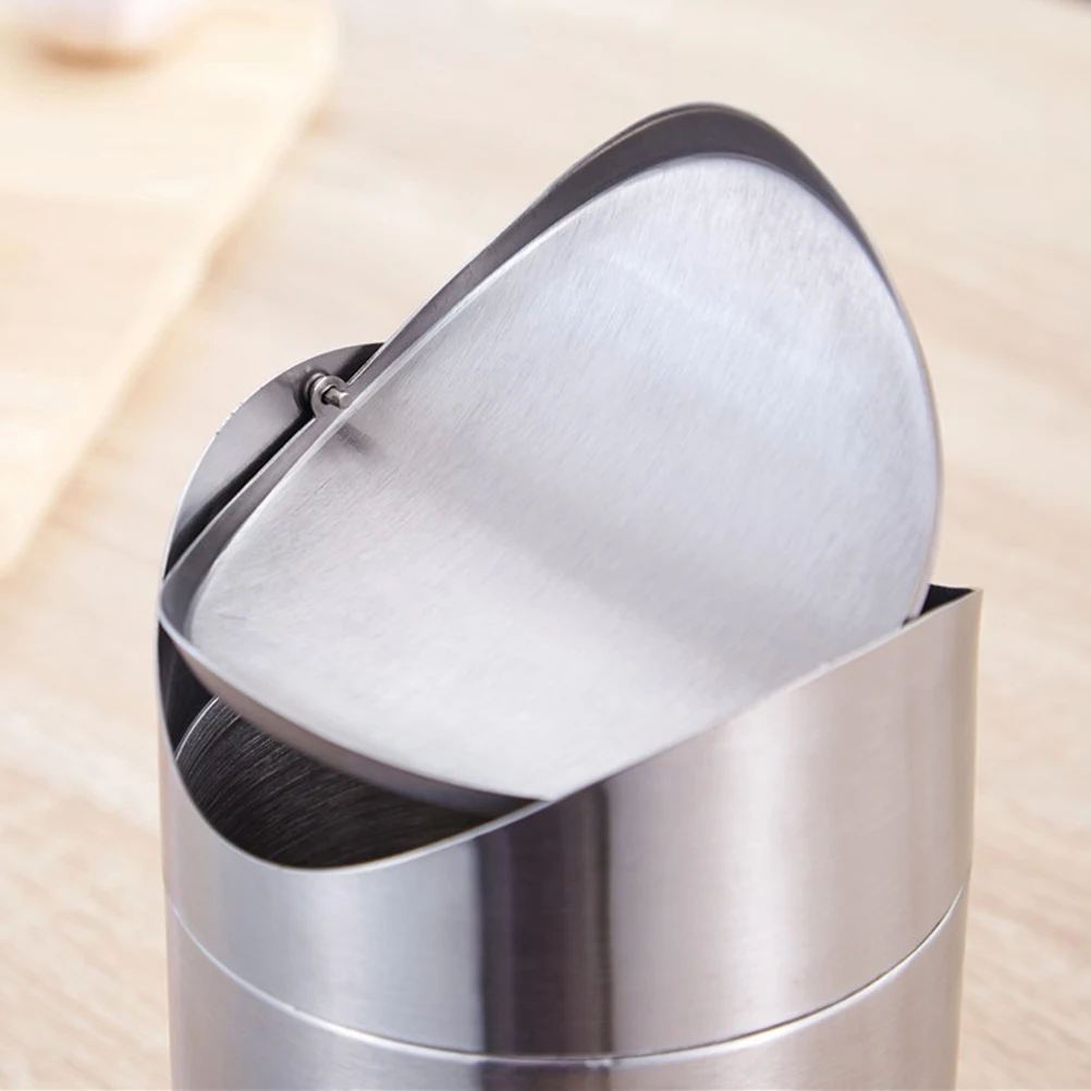 

Stainless Steel Trash Can Swivel Cover Desktop Waste Bin for Office Study Room Table Garbage Can Mini Dustbin Table Waste Bin