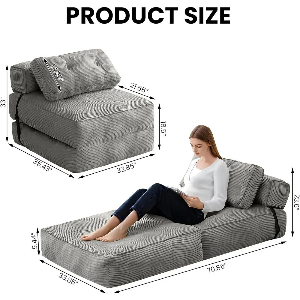 Sofá cama plegable, sillón convertible con almohada y respaldo, colchón plegable, sofá que ahorra espacio para la sala de estar