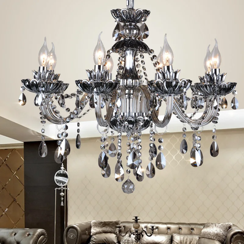 

European style living room crystal chandelier, bedroom dining room light, retro smoke gray atmospheric villa, duplex building