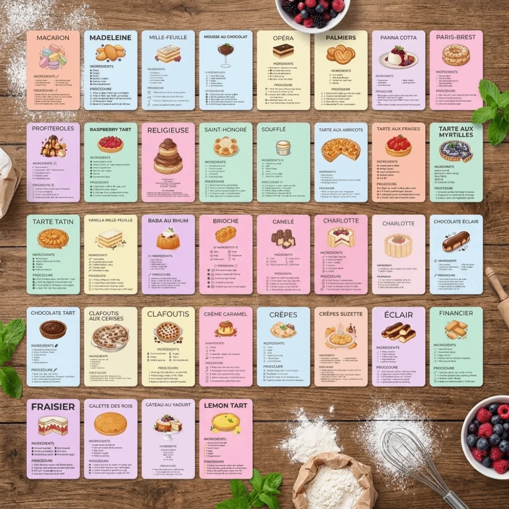 Vintage Dessert Baking Recipe Cards Ingredient Lists Step Instructions Sweet Dessert Recipe Postcards Portable Retro