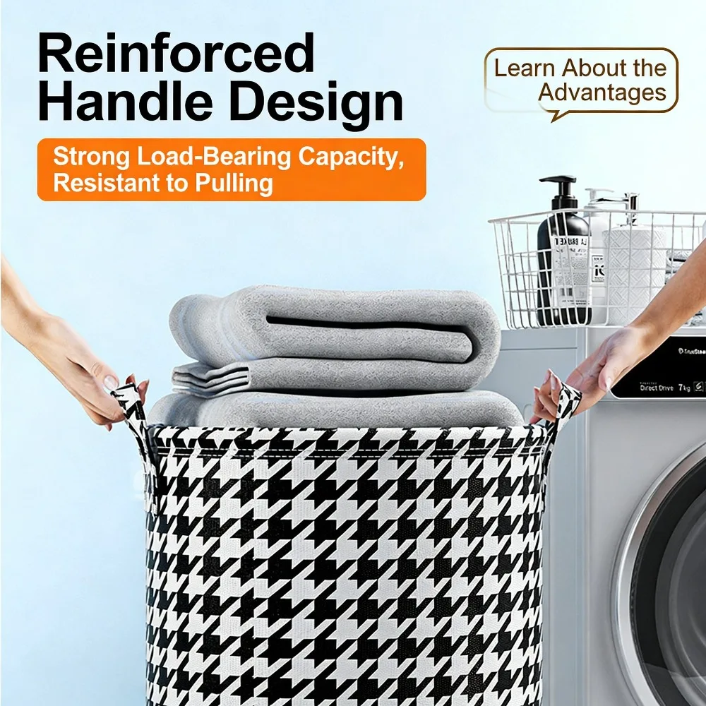 Houndstooth Laundry Hamper Foldable Non Woven Fabric Clothes Basket With Handles Bathroom Storage Bins For Toys Extra Large Bags