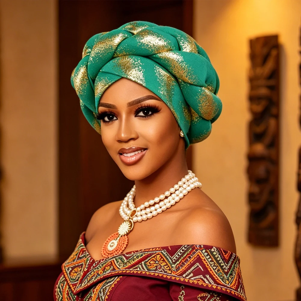 

Big Braids Turban Cap for Women Muslim Hijab Bonnet African Auto Gele Headtie Headscarf Nigeria Wedding Party Geles Head Wrap
