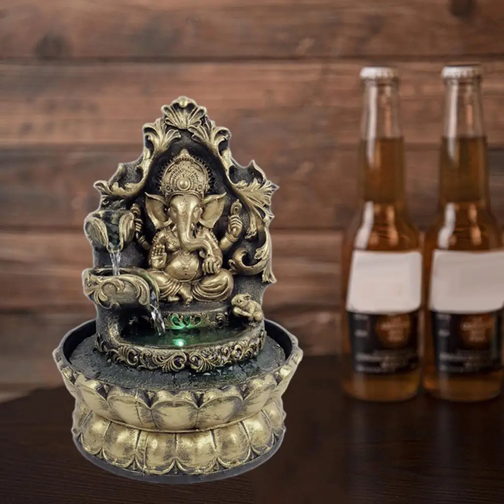 1PC HandMade Hindu Ganesha Statue Indoor Water Fountain LED Waterscape Home Decorations Lucky Feng Shui Ornaments Zen Yoga Decor