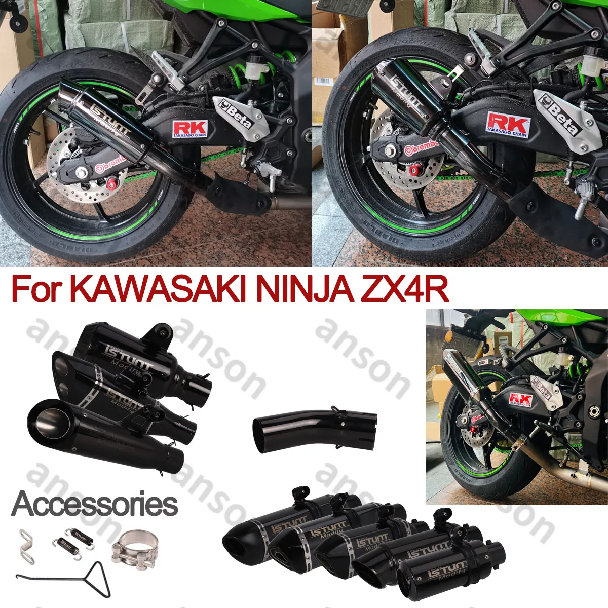 Sistema de Escape Silenciador Mid-Link Slip-on, estoque dos EUA, Kawasaki Ninja ZX4RR ZX 4R 2023-2024