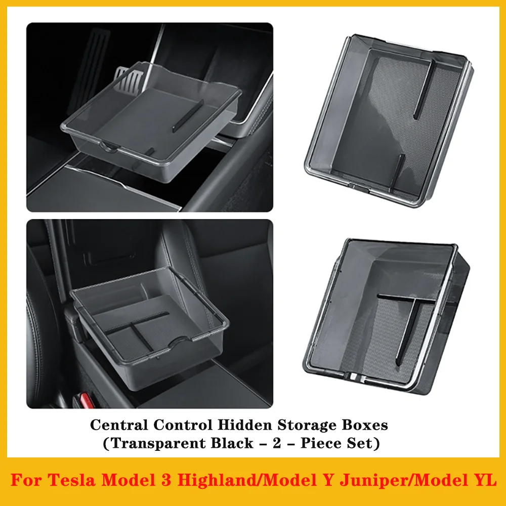 For Tesla Model 3/Y/YL Highland Juniper 2pcs Center Console Armrest Storage Box ABS Organizer Box Glasses Holder Car Accessories