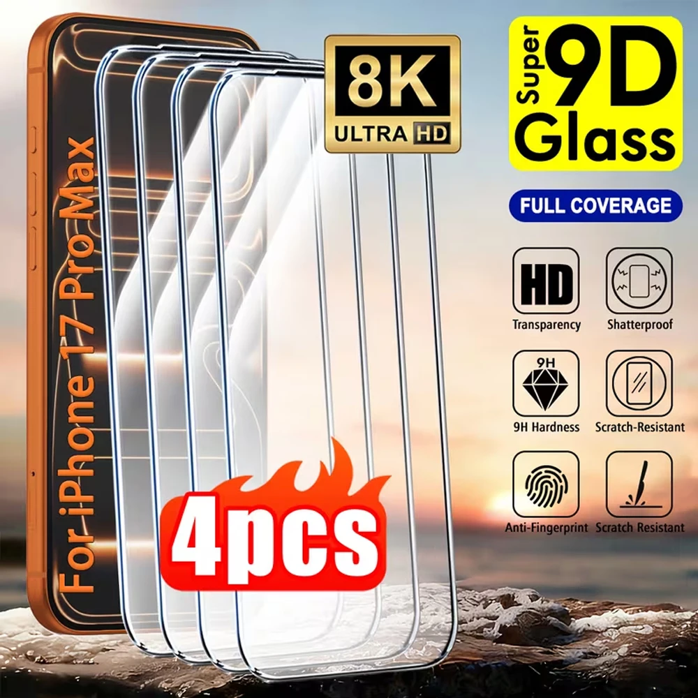 1-4Pcs HD 9D Screen Protector For iPhone 18 Pro Max 15 17 Pro Max Air 16 14 Plus 13 12 Mini 16e 11 X XR XS 6 Plus Tempered Glass