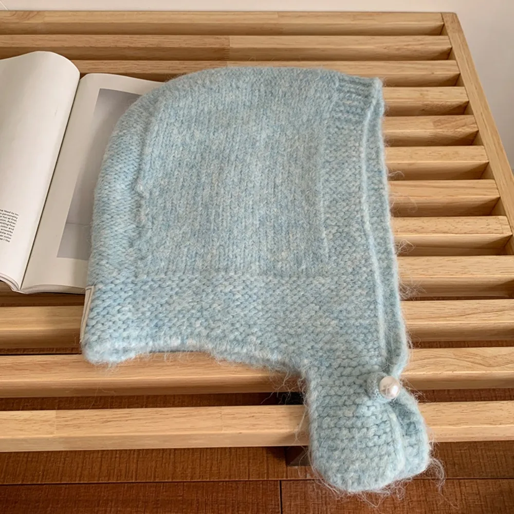 

Sweet Woolen Knitted Balaclava Hat Coldproof Keep Warm Neck Collar Beanies Cap Ear Protection Solid Color Pullover Cap Winter