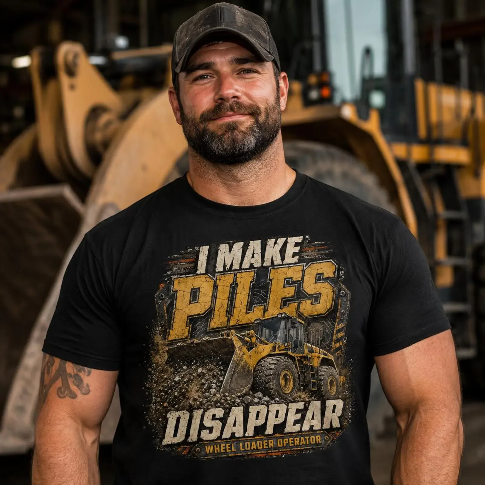 I Make Piles Disappear Wheel Loader Operator T Shirt Heavy Equipment Construction Worker for Driver vintage Washed graphic