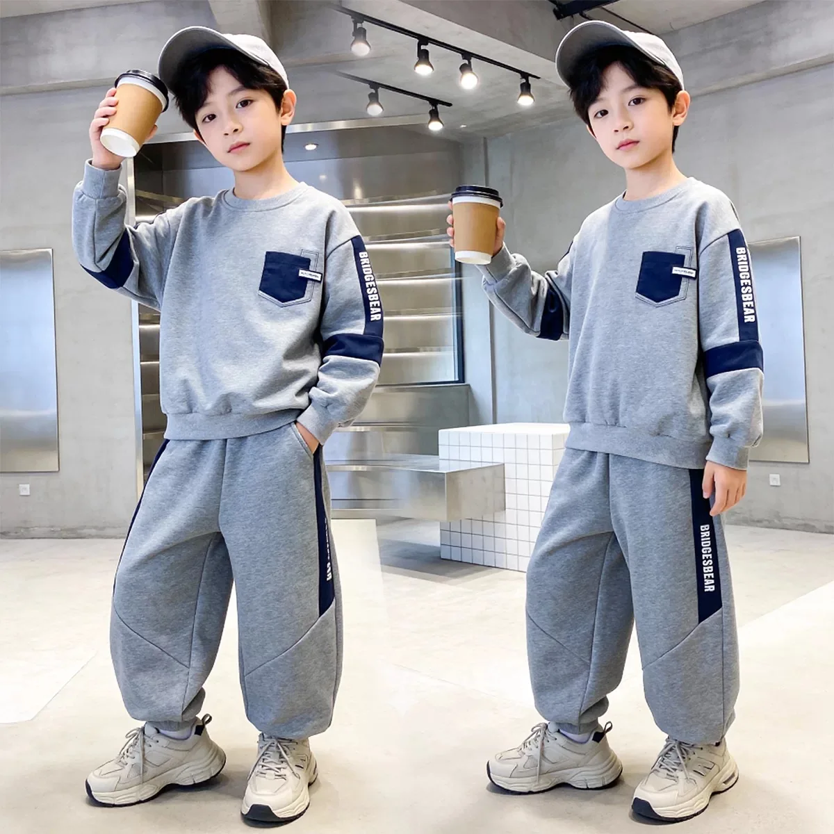 2026 autumn winter boy Teenager Clothes Children Set sweatshirt loose hooded top + ankle-tied Pant tracksuit 4 6 8 10 12 14 year