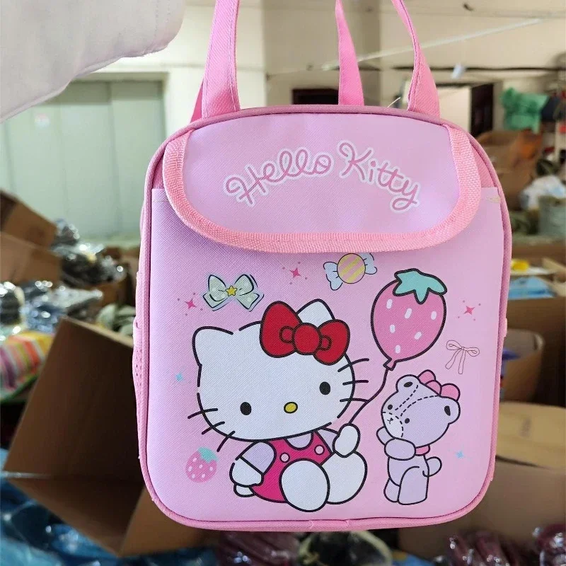 Sanrio Cartoon Hello Kitty Insulated Lunch Bag Kuromi Printed Canvas Bento Bag Reusable Zipper Closure Kawaii Handy Bag KidGifts