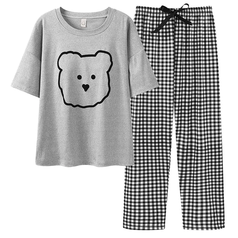 Summer Women Pajamas Set With Chest Pad Modal Pijama Short Tops+Long Pants Two Pieces Set Womens Pyjamas