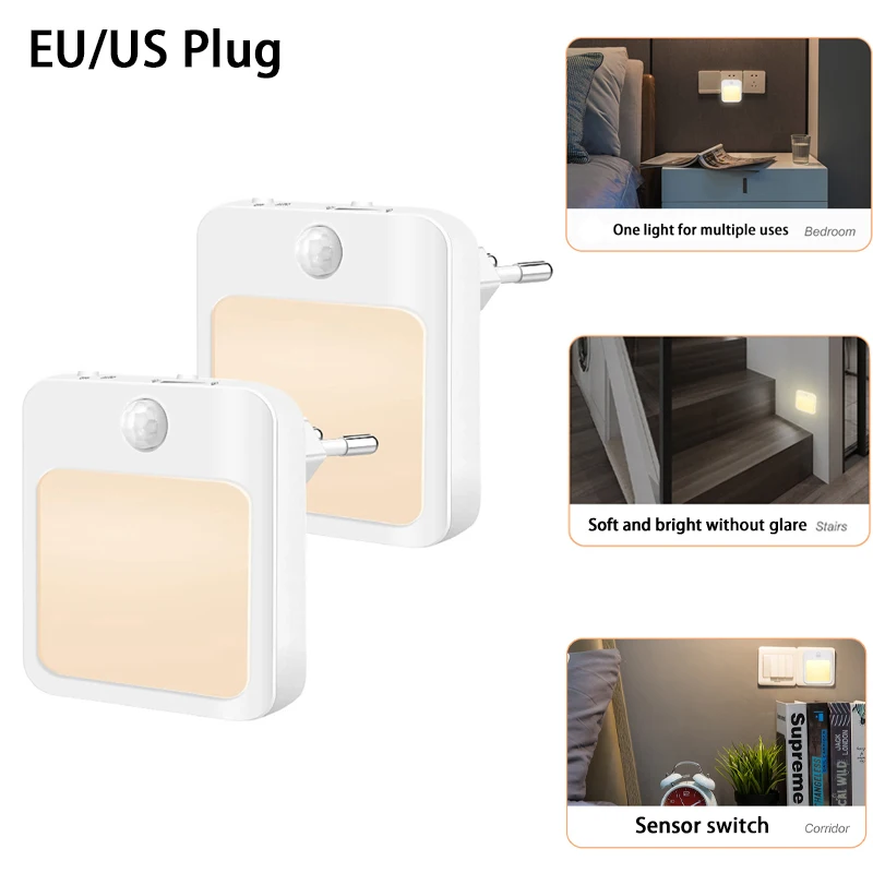 

Motion Sensor Kids Bedroom Hallway Kitchen LED Night Light EU/US Plug Mini Portable Wall Socket Night Light