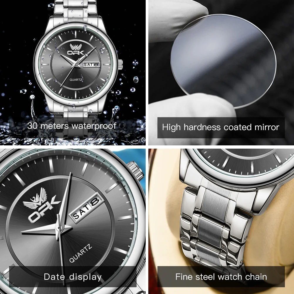 OPK Brand Men's Watch Fashion Double Calendar Quartz Watch Waterproof 6022