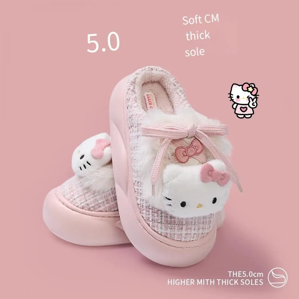 Kuromi Hello Kitty Girls Cotton Slippers Cinnamoroll My Melody Sanrio Cute Cartoon Non-Slip Kids Teen Children Home Indoor Shoes