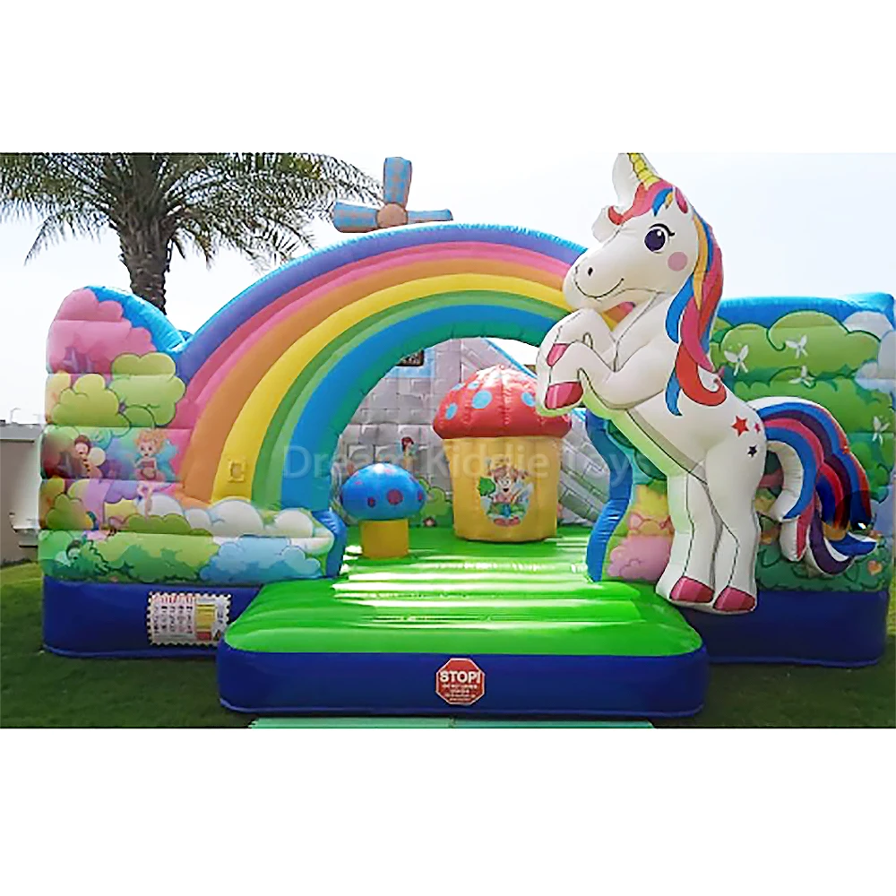 Custom Made Unicorn Rainbow Inflatable Kids Trampoline PVC Tarpaulin Accessories-Repair Kits Indoor Outdoor Play Model Bouncy