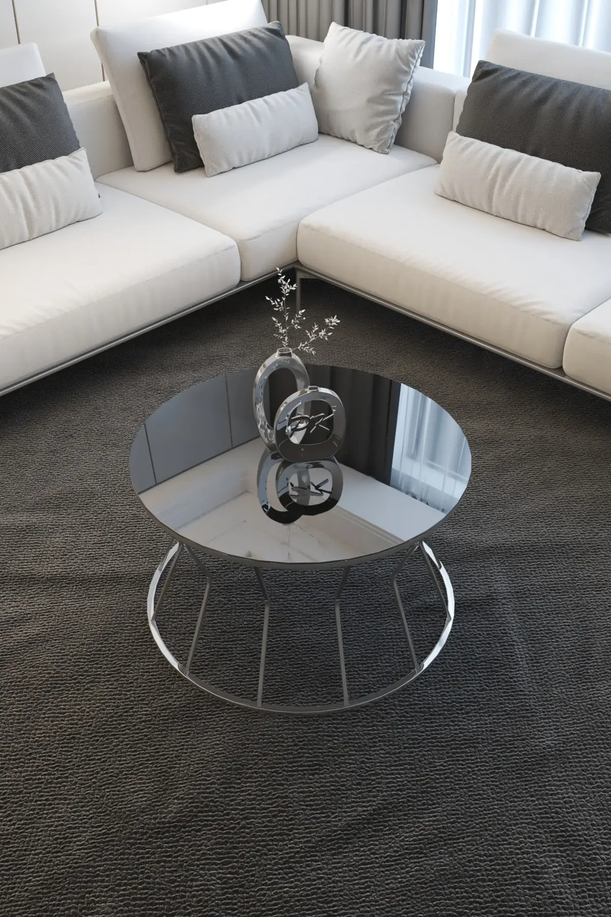 DOLBOVI Hourglass Mid Coffee Table Silver, Smoked Mirrored Coffee Table