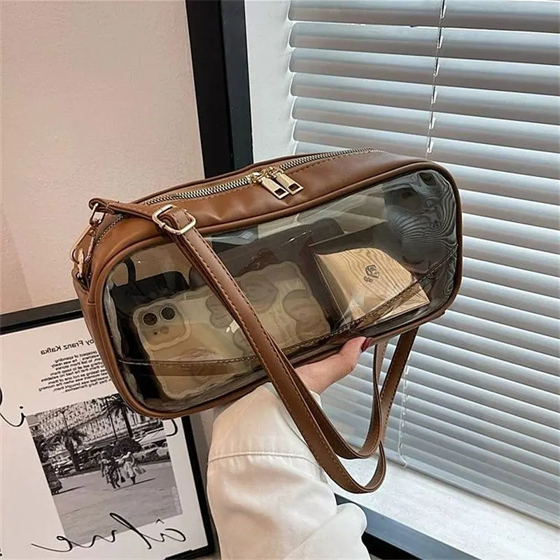 Bolso cruzado transparente de color caqui de estilo japonés para mujer, bolso de muñeca de un solo hombro