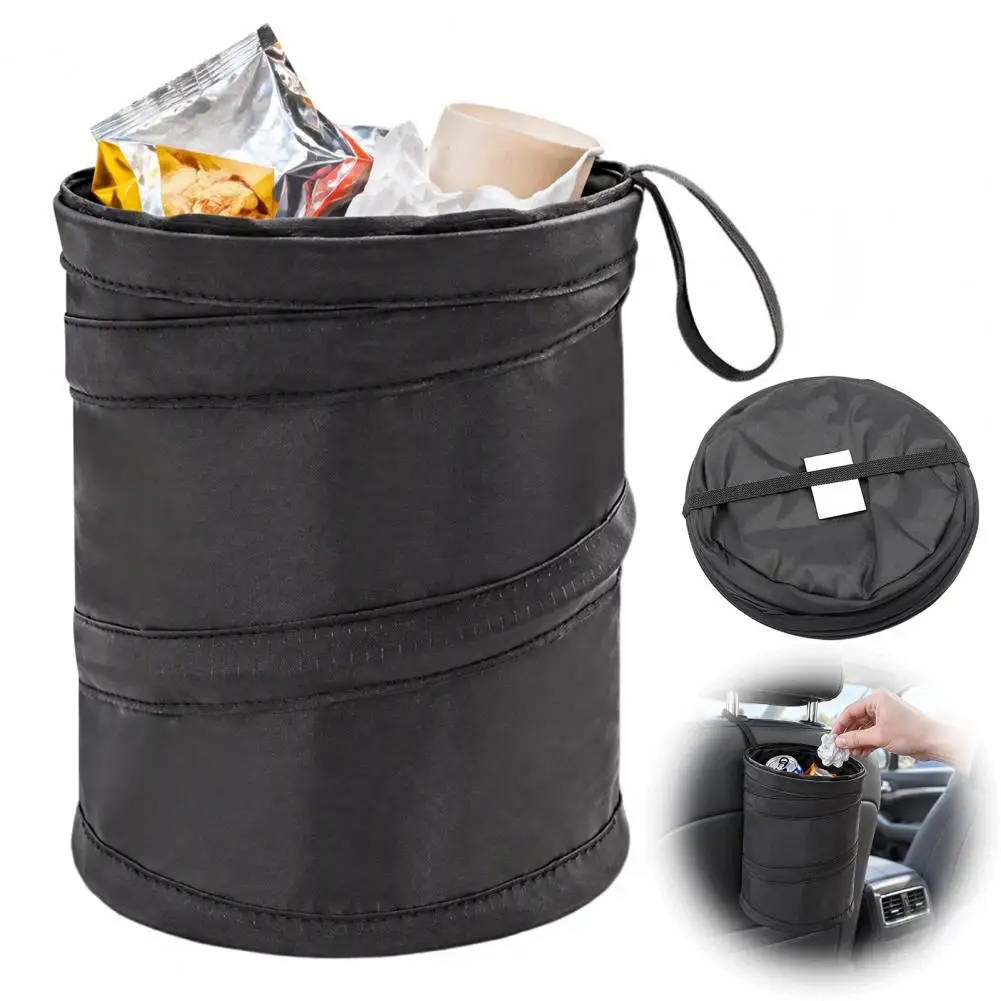 Portable Vehicle Garbage Bag Foldable Car Trash with Hanging Strap Collapsible Oxford Cloth Garbage Bag Portable Pop-up for Auto