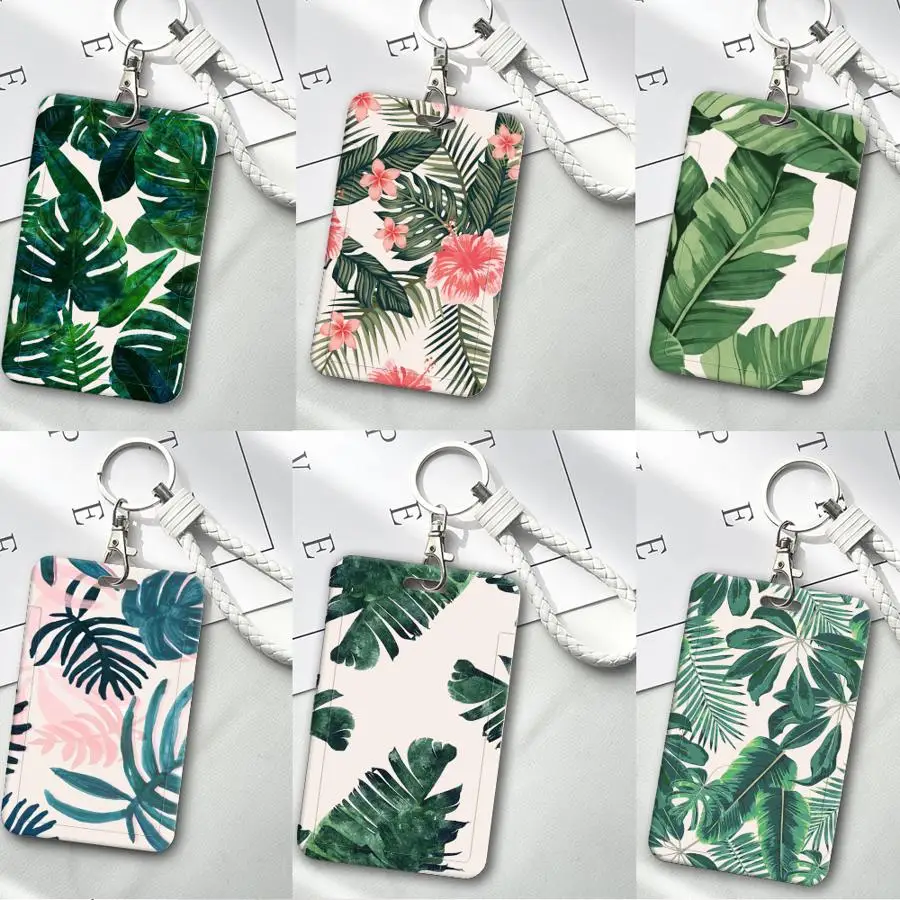 Cover Case 1Pc Card Holder Retractable Credit Card Holders Holders Child Bus with lanyard Badge Bank ID Palm Tree Leaves Plant