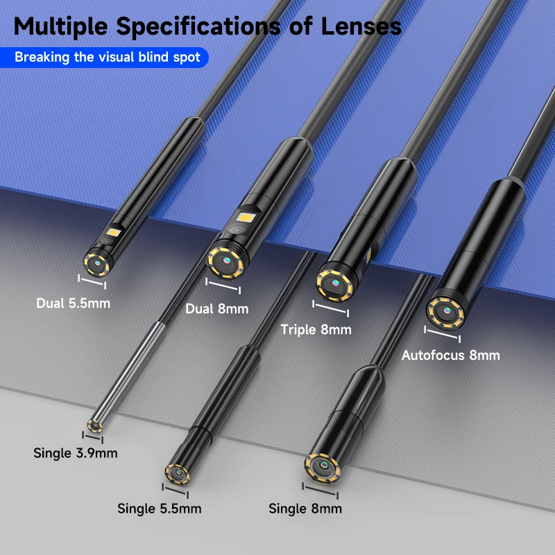 Endoskop wideo USB z ekranem IPS 7 cali, autofokus, kamera z pojedynczym, podwójnym lub potrójnym obiektywem, do inspekcji samochodów, rur, kanalizacji, wodoszczelny boroskop.