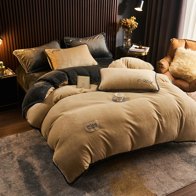 Winter Thick Quilt Cover Bedding Simple Solid Color Warm Soft Double-Sided Plush Single Quilt Cover Twin Queen King Duvet Cover - Image 4