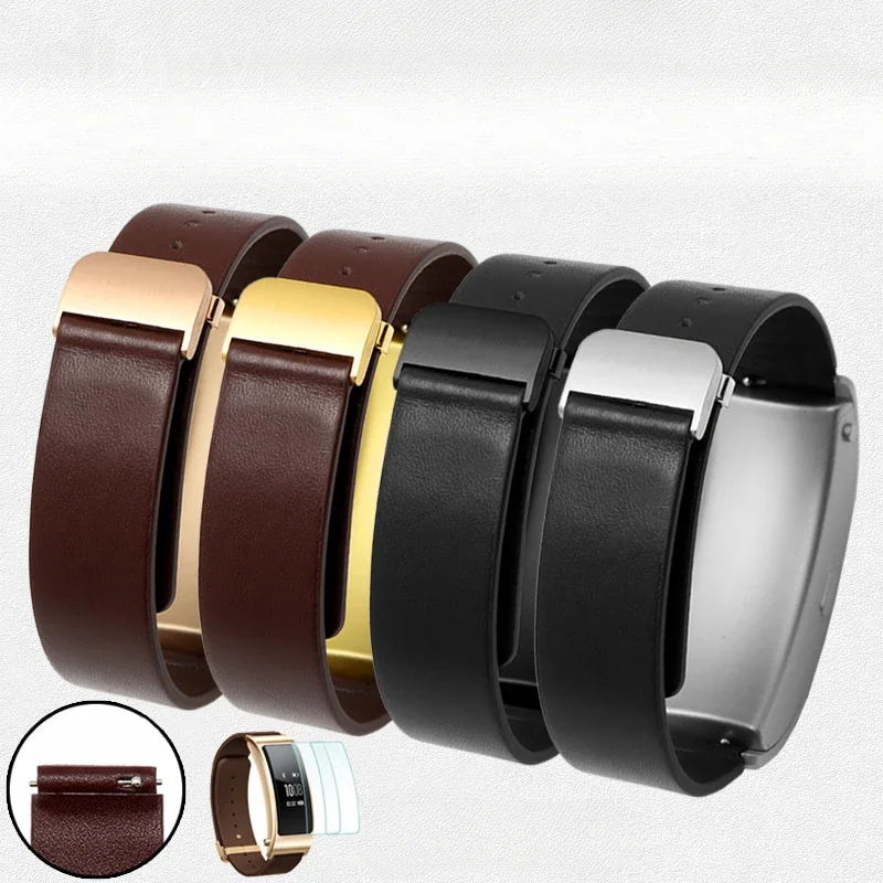 For Huawei B2 B3 B5 Smart Waterproof Soft Cowhide Leather Outdoor Watchband 16 18 20mm Quick Release Convenient Watch Strap