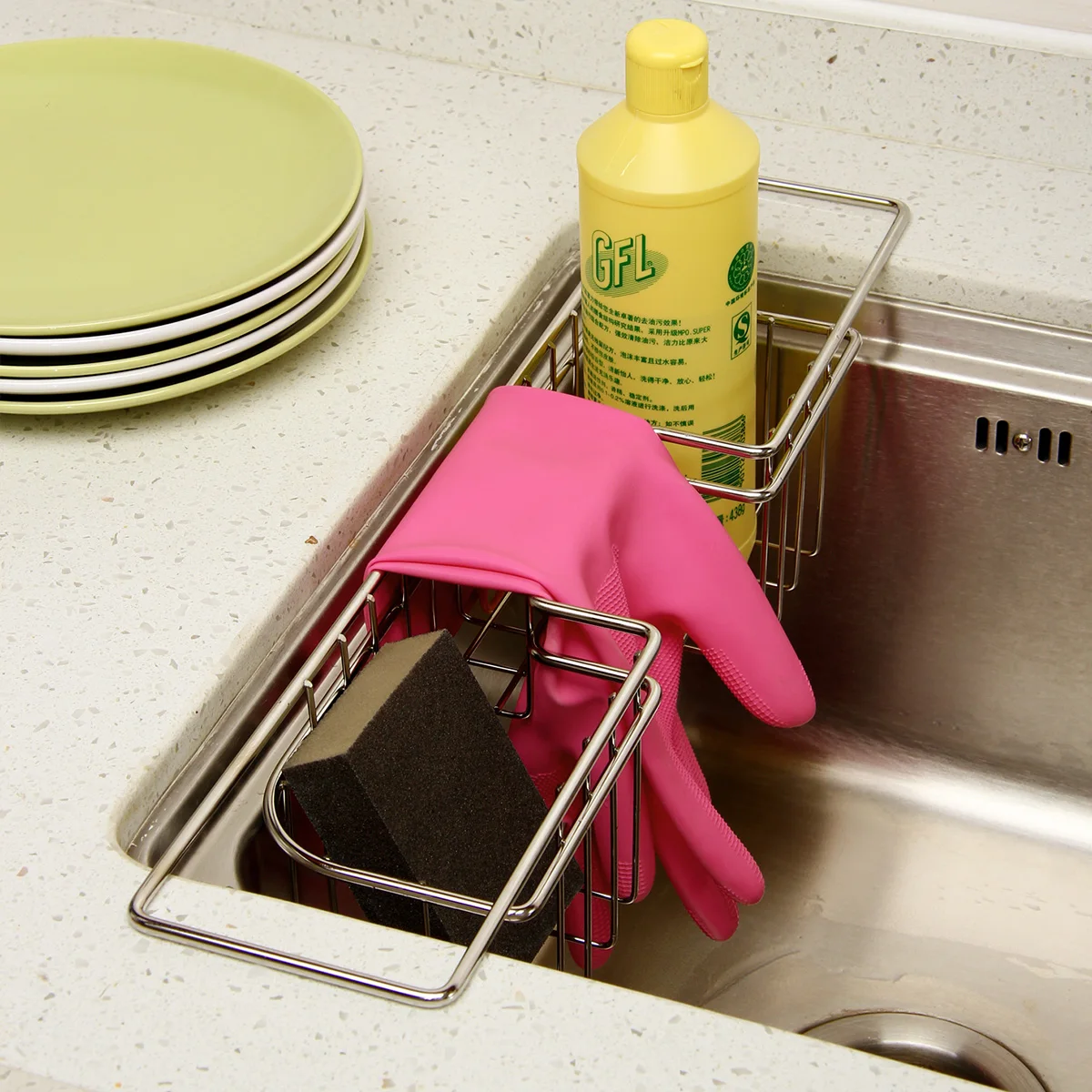 ORZ منظم مطبخ تجفيف الأطباق لوازم الفولاذ المقاوم للصدأ الإسفنج حامل رف لتجفيف الأطباق سلات تخزين اكسسوارات المطبخ